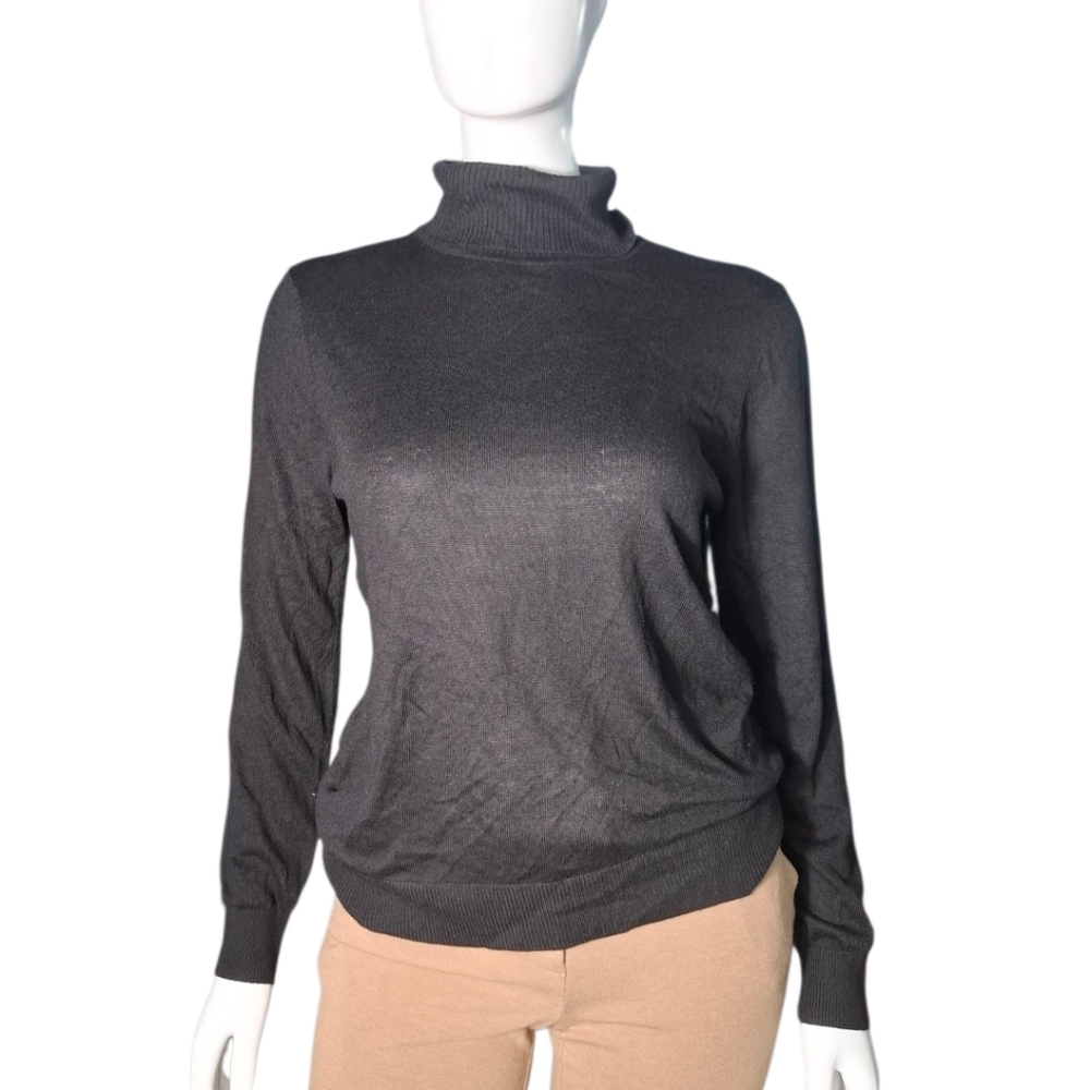 Jeanne Pierre Womens Black Cashmere Blend Turtle Neck Long Sleeve  Sweater Sz L